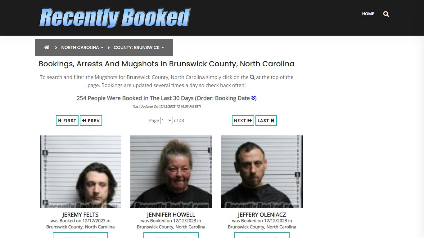 Bookings, Arrests and Mugshots in Brunswick County, North Carolina